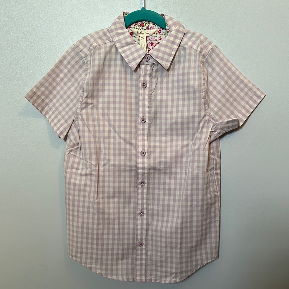 Matilda Jane Purple Checkered Short Sleeve Shirt. Boy size 8.